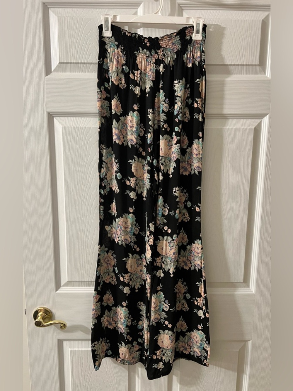Brandy Melville Black Floral Wide-Leg Pants